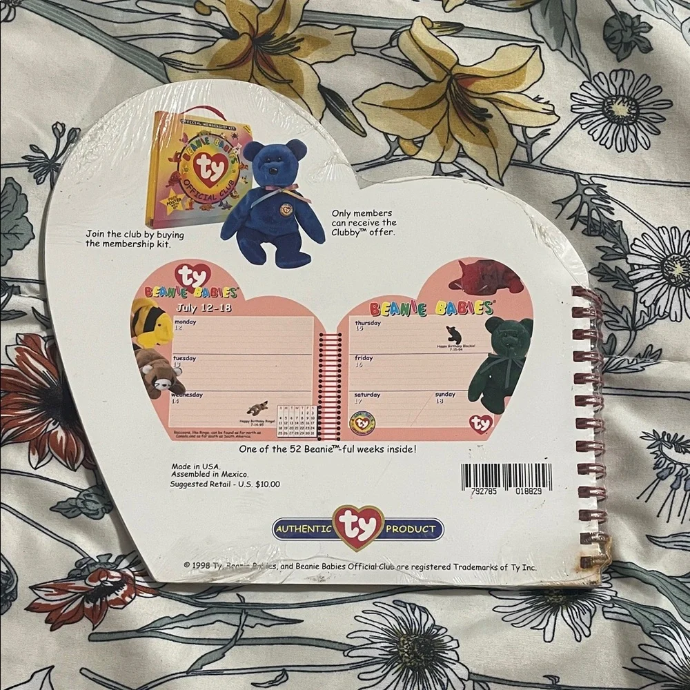 NWT Sealed Ty 1999 Beanie Babies Heart-Shaped Weekly Desk Calendar